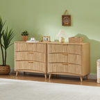 Fluted 3 Drawer Dresser Set of 2, Modern Tall Chest of Drawers with Vertical Grooved Design, Wood Storage Cabinet with Metal Handles for Bedroom Living Room, Oak. (23.6'W x 15'D x 30'H).