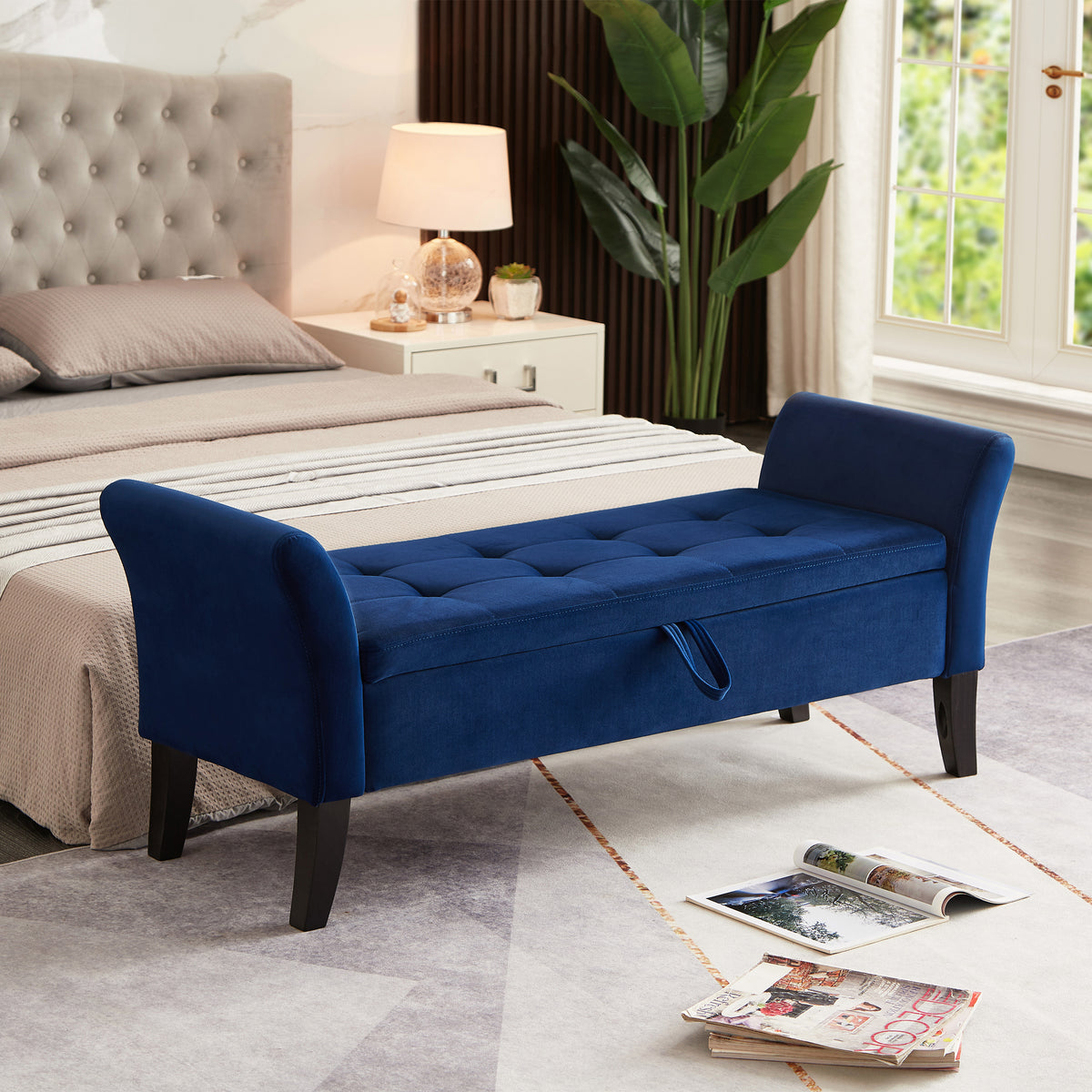 51.5' Bed Bench with Storage Navy Blue Velvet