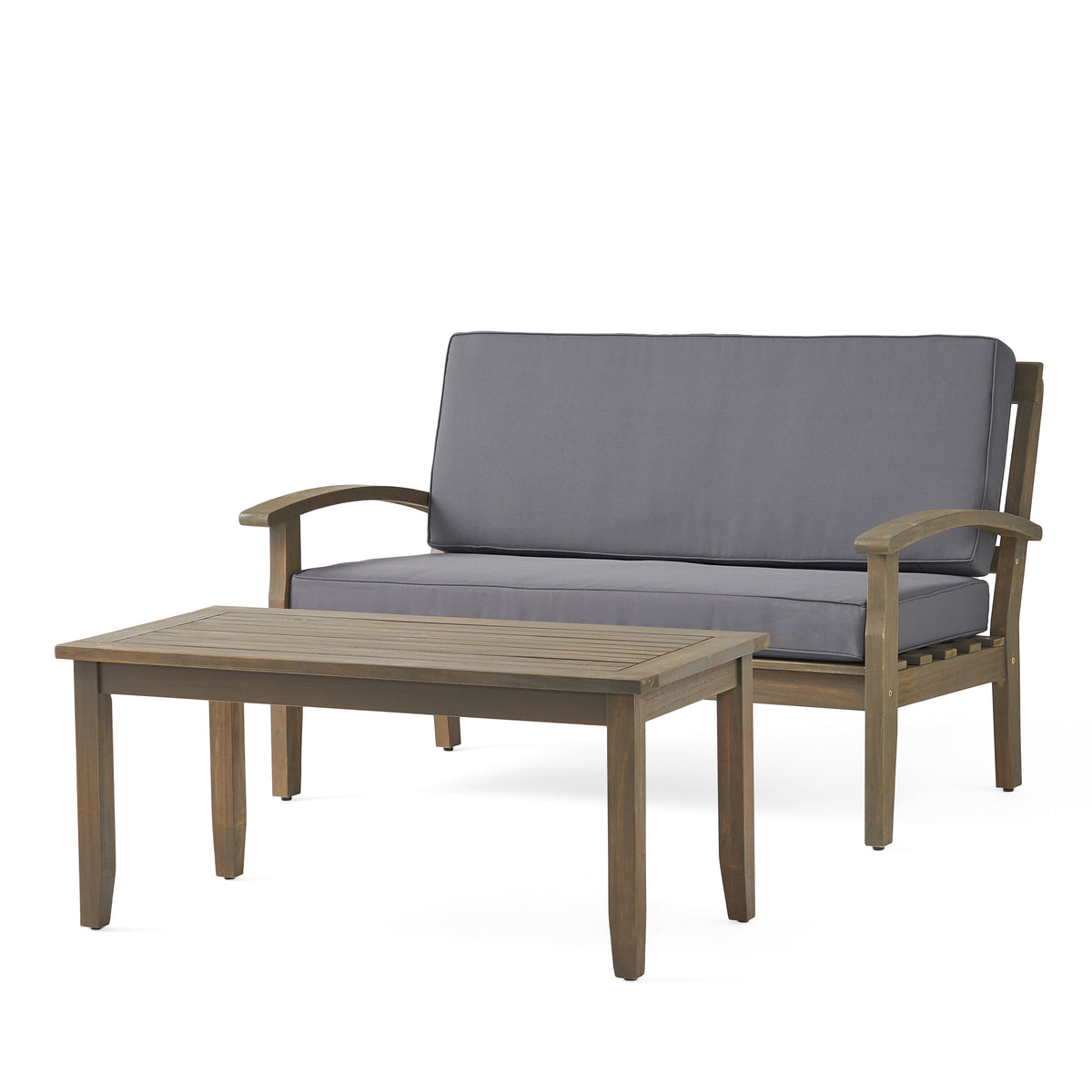 Outdoor Chat Set with Coffee Table and Loveseat, Dark Grey