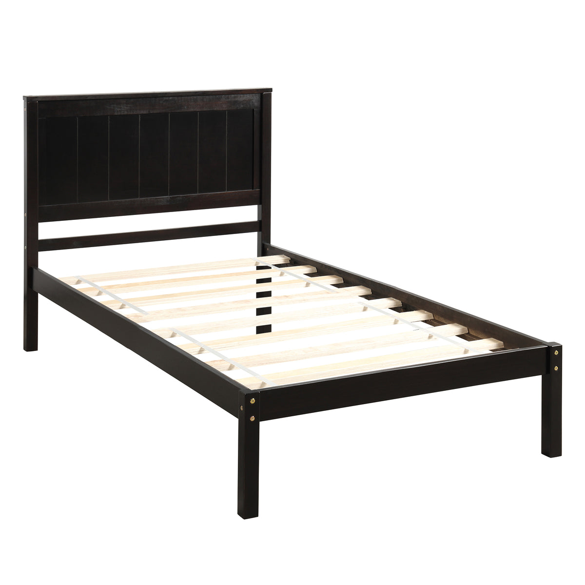 Espresso Platform Bed Frame with Headboard, Wood Slat Support, No Box Spring Needed, Twin, Pine and MDF