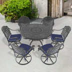 7-Piece All-Weather Cast Aluminum Dining Set, Include 6 Swivel Chairs and 47.24' Round Table With Black Frame (same sku:W1710S00450)