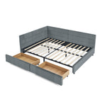 Mid-Century Upholstered Tufted Full Size Storage Bed Frame with Backrest and Armrests in Grey Velvet