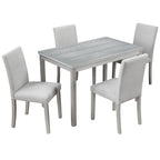 5 Piece Wooden Dining Table Set, Kitchen Table Set with a Rectangular Table and 4 Upholstered Chairs, Wooden Dining Room Table with Crystal Decoration and Chairs Set, Silver grey