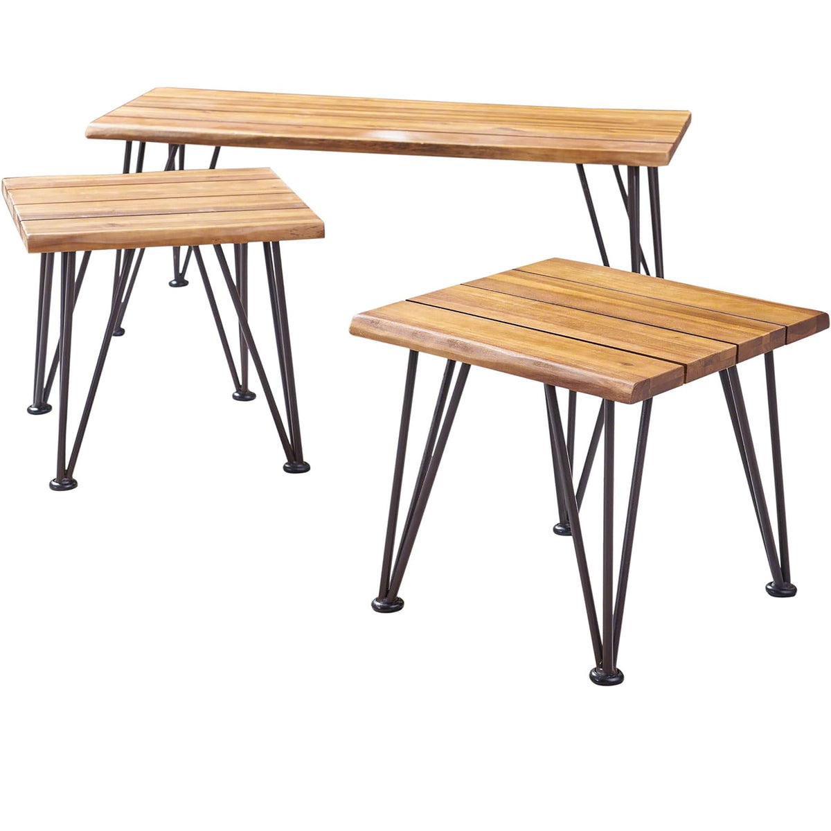 Zion Outdoor Industrial Iron and Acacia Wood Coffee Table
