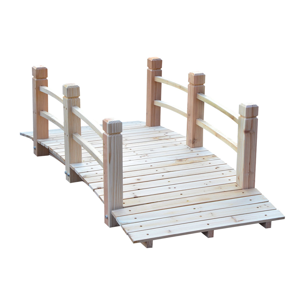 Outsunny Fir Wood Garden Bridge Arc Walkway with Side Railings for Backyards, Gardens, and Streams, Natural Wood, 60' x 26.5' x 19'