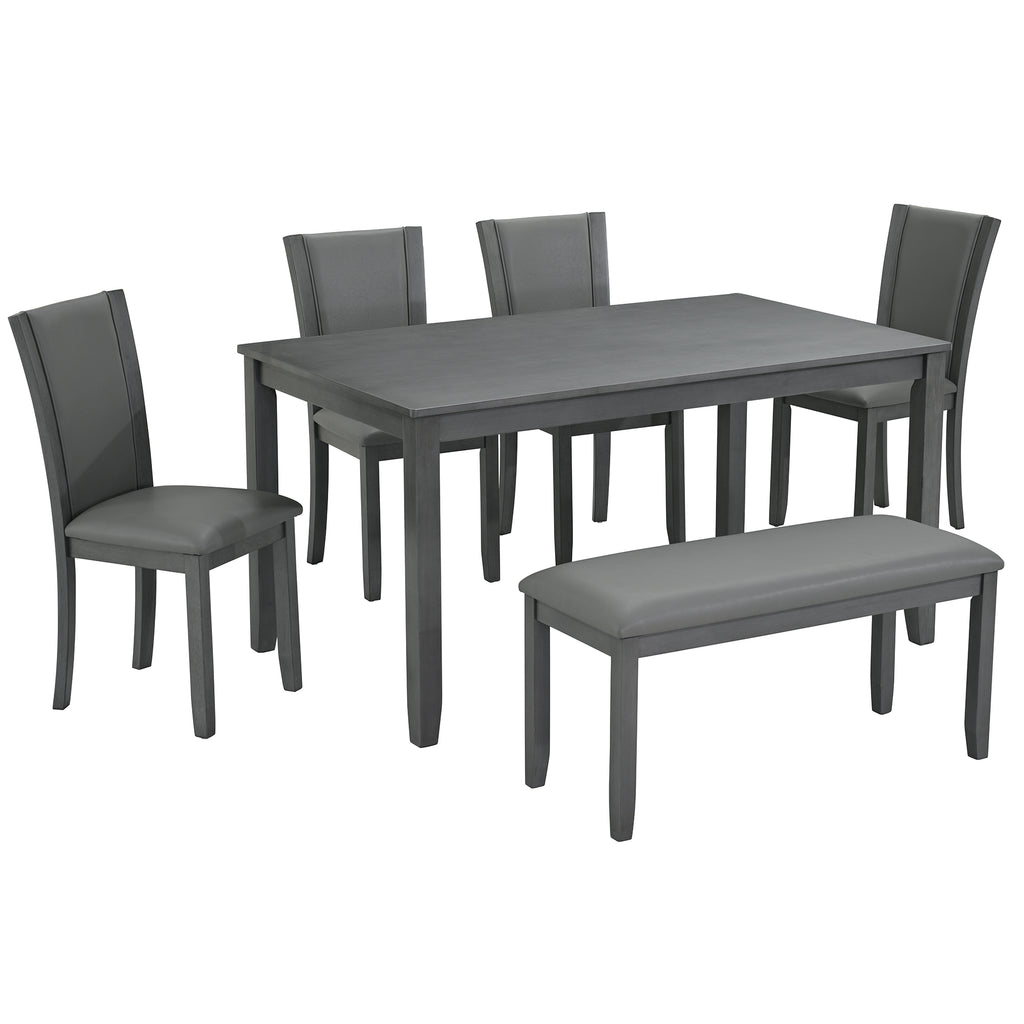 Modern 6-Piece Dining Table Set with Bench and Chairs for Dining Room or Kitchen – Grey