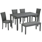 Modern 6-Piece Dining Table Set with Bench and Chairs for Dining Room or Kitchen – Grey