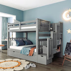 Full Over Full Bunk Bed with Shelves and 6 Storage Drawers, Gray(Old SKU:LT000046AAE)