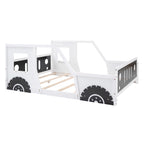 Classic Car-Shaped Full Size Platform Bed with Wheels in White, Pine Wood and MDF Construction