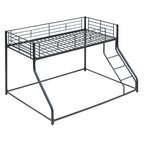 Metal Floor Bunk Bed, Twin XL over Queen, Black, Steel Frame with Sloped Ladder, Space-Saving Design