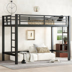 Twin  XL Size Metal Loft Bed, Loft Bed with Easy Climbing Ladder and Guardrails , Black