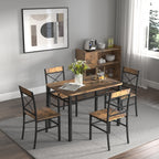 Dining Table Set for 4, Wood Kitchen Table with  Chairs Dinning Table Set for Kitchen & Dining Room, Compact Dining Set for Small Spaces, Rustic Brown