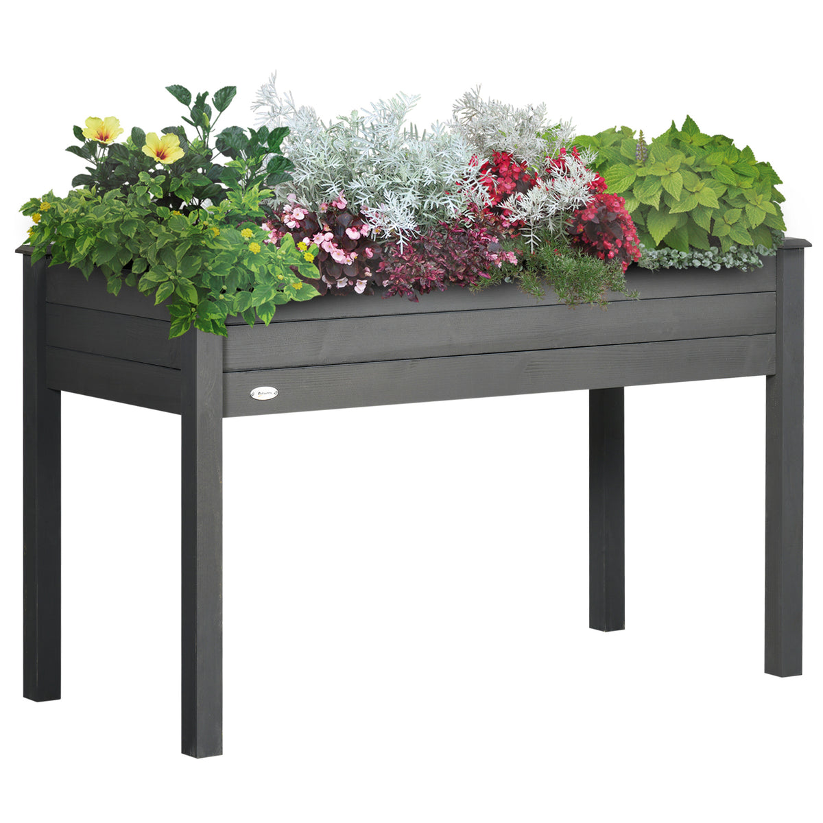 Outsunny Raised Garden Bed with Legs, 48' x 22' x 30', Elevated Wooden Planter Box, Self-Draining with Bed Liner for Vegetables, Herbs, and Flowers Backyard, Patio, Balcony Use, Dark Gray