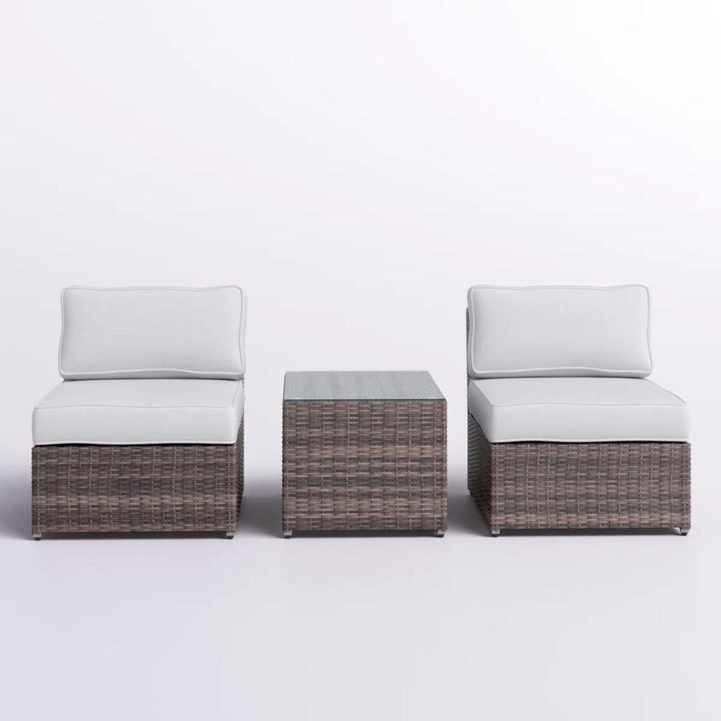Outdoor Rattan Wicker 2-Person Seating Set with Cushions in Brown and Gray