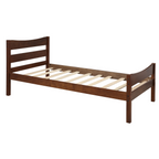 Walnut Twin Size Wood Platform Bed with Headboard and Wooden Slat Support