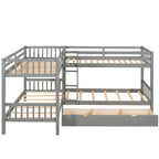 Twin L-Shaped Bunk Bed with Drawers, Grey