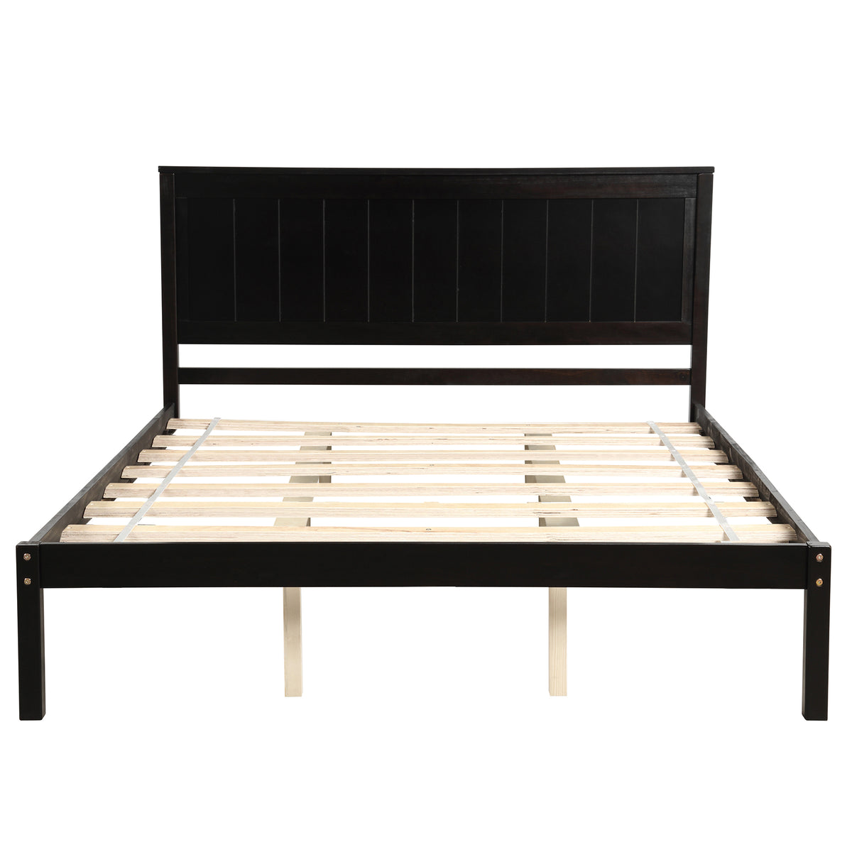 Espresso Platform Bed Frame with Headboard, Wood Slat Support, No Box Spring Needed, Queen, Pine and MDF Construction
