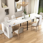 Modern Multifunctional Extendable Dining Table with Outlet, Space Saving Expanding Table with Storage for Party, Weddings, Meetings, Celebrations