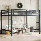 Queen Size Metal Loft Bed, Loft Bed with Easy Climbing Ladder and Guardrails , Black