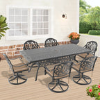 7-Piece All-Weather Cast Aluminum Dining Set, Include 6 Swivel Chairs and Rectangular Table With Black Frame (same sku:W1710S00473)
