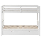 White Twin Over Pull-out Bunk Bed with Trundle, Pine Wood and MDF, 78.9''L x 116''W x 59.6''H