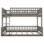 Gray Full XL over Queen Bunk Bed with Ladder and Guardrails, Pine Wood+MDF, 84.7''L x 63.7''W x 58.3''H