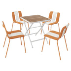Four-Piece Set of Modern Striped Color-Blocking Single Chairs with Folding Square Table,Beige,Orange/KhakiWhite,20.47*18.9*31.5 (in)/ 27.56*27.56*29.33(in),PP,Metal