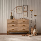 47.24' Light Wood 6-Drawer Dresser - Geometric Relief Chest of Drawers with Gold Metal Legs, Modern Sideboard Console Table for Living Room/Bedroom