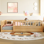 Twin Size Floor bed, integral construction with super high security barrier, door, children's floor bed frame, Montessori wooden children's floor bed, Natural(Patented model)