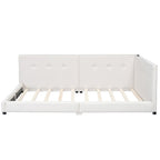 Modern Upholstered Queen Size Platform Bed with USB Ports in Beige Linen Fabric, Wood and MDF Frame