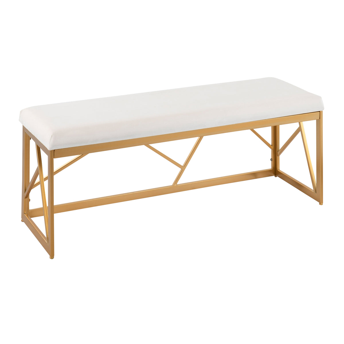 Folia Glam Metal Bench in Gold Steel and White Velvet by