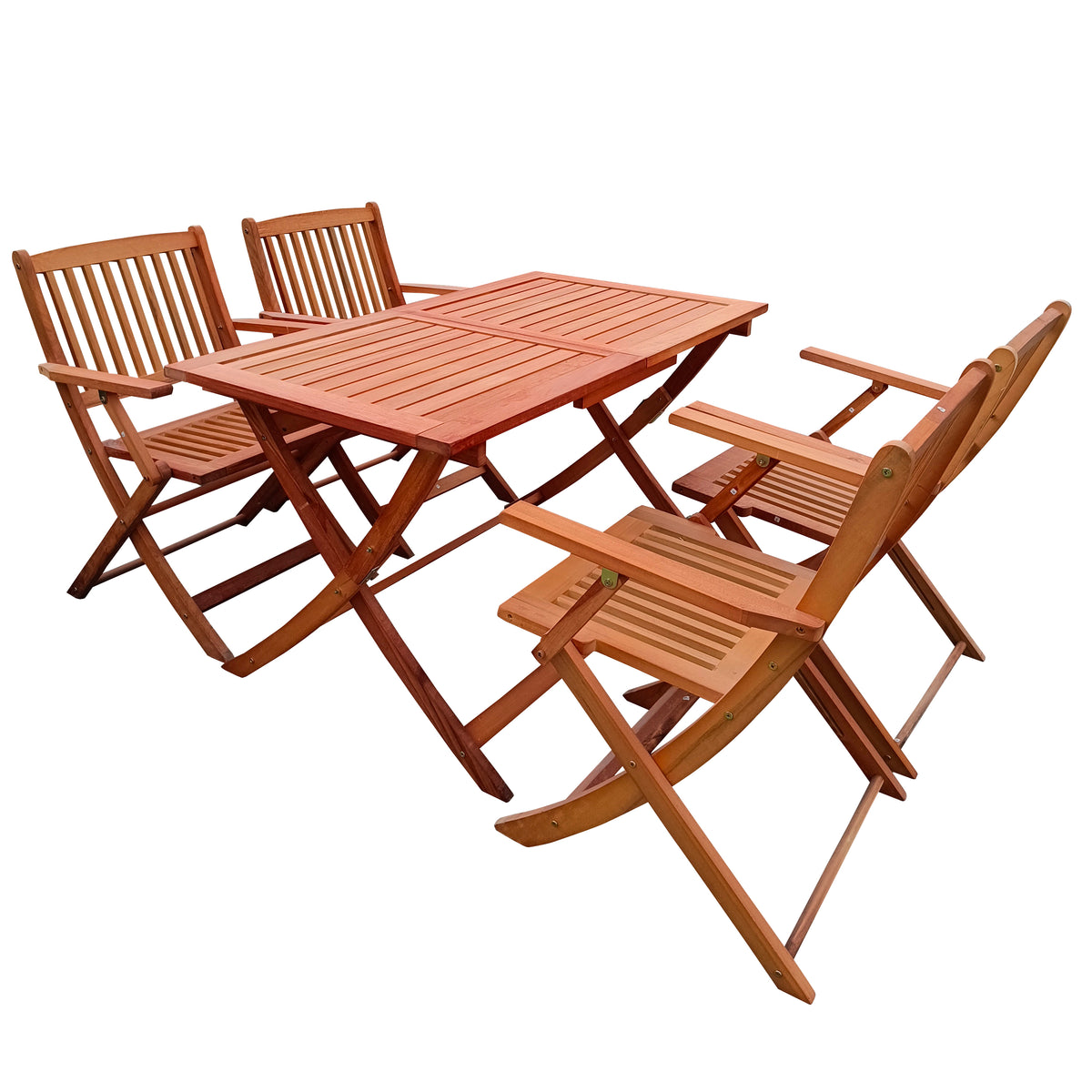Elegant Foldable Patio Dining Set with 4 Teak Chairs and 1 Table for Indoor and Outdoor Use
