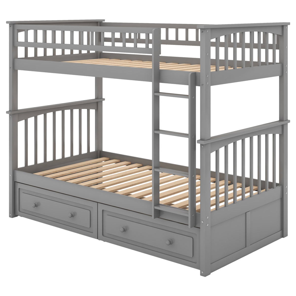 Mystrene Twin over Twin Convertible Bunk Bed with Drawers, Grey
