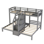 Gray Twin over Twin & Twin Bunk Bed with Built-in Staircase and Storage Drawer, Pine Wood+MDF, 102.3''L x 79.7''W x 61.5''H