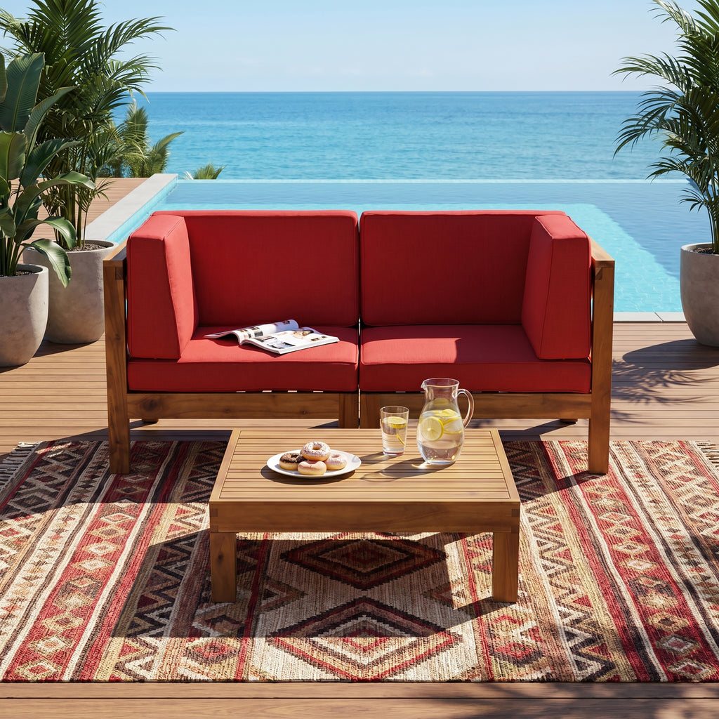 BRAVA X-BACK - 2 SEATER SECTIONAL LOVESEAT WITH COFFEE TABLE, RED