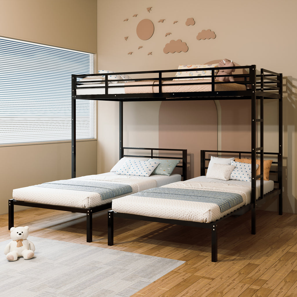 Triple Bunk Bed for Kids,3 Bed Bunk Beds for 3,Metal Triple Bunk Beds,Separates Into 3 Twin Beds,Noise Reduced Structure,Black
