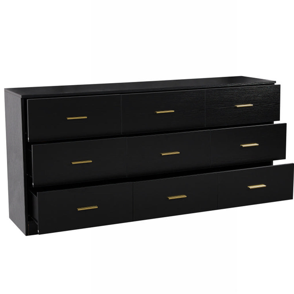 Modern Black 9-Drawer Dresser for Bedroom - Ample Storage Wide Chest of Drawers, Engineered Wood
