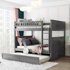 Full Over Full Bunk Bed with Twin Size Trundle, Pine Wood Bunk Bed with Guardrails, Brushed Gray(Old SKU：LP000044AAN)