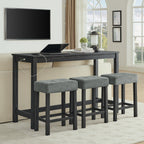 59 Inch Bar Table, Dining Table, Sofa Table with Power Outlet, 3 Upholstered Stools, 4 Piece Bar Table and Chair Set for Living Room, Dining Room, Kitchen
