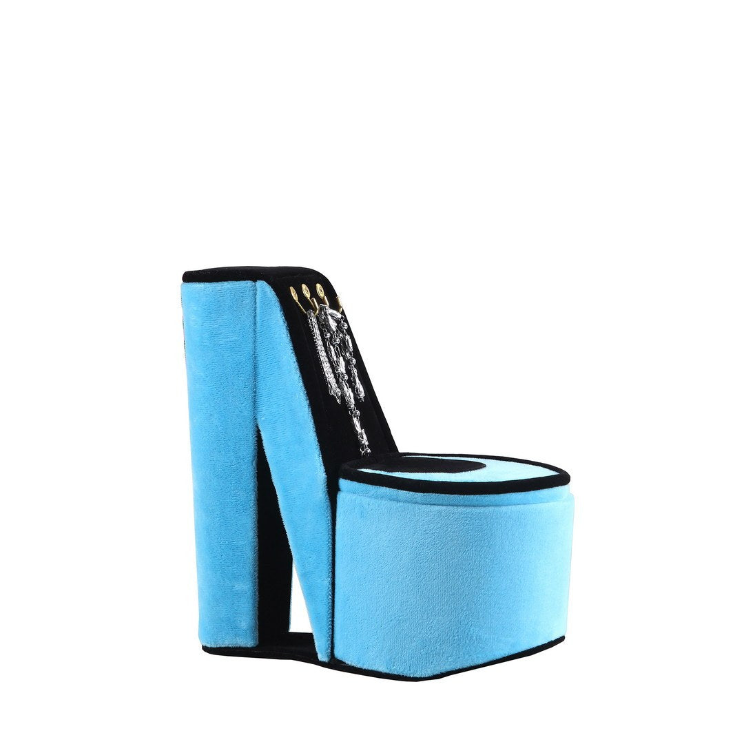 9' Tall Display Jewelry Box with Hooks, High Heel Shoe Design, Turquoise Velvet