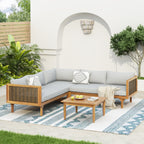 SECTIONAL SEATING GROUP WITH WATERPROOF CUSHIONS - PREMIUM OUTDOOR SOFA SET(LIGHT GRAY CUSHION)