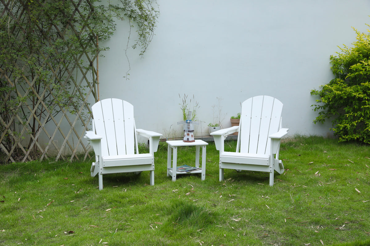 Folding Adirondack Chair with Side Table, 3-Piece Adirondack Chair Set, White (2 Chairs and 1 Table)