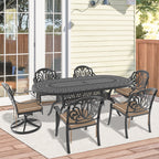 7-Piece All-Weather Cast Aluminum Dining Set, Include 2 Swivel Chairs,4 Dining Chairs and Oval Table With Black Frame (same sku:W1710S00391 , W1710S00598)