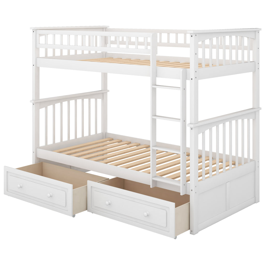 Mystrene Twin over Twin Convertible Bunk Bed with Drawers, White