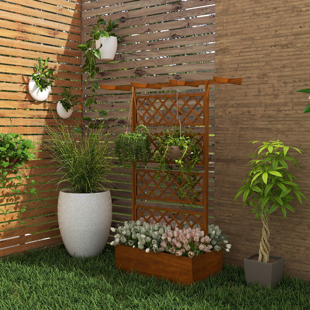 Outsunny Wood Planter with Trellis, Raised Garden Bed Privacy Screen P ...