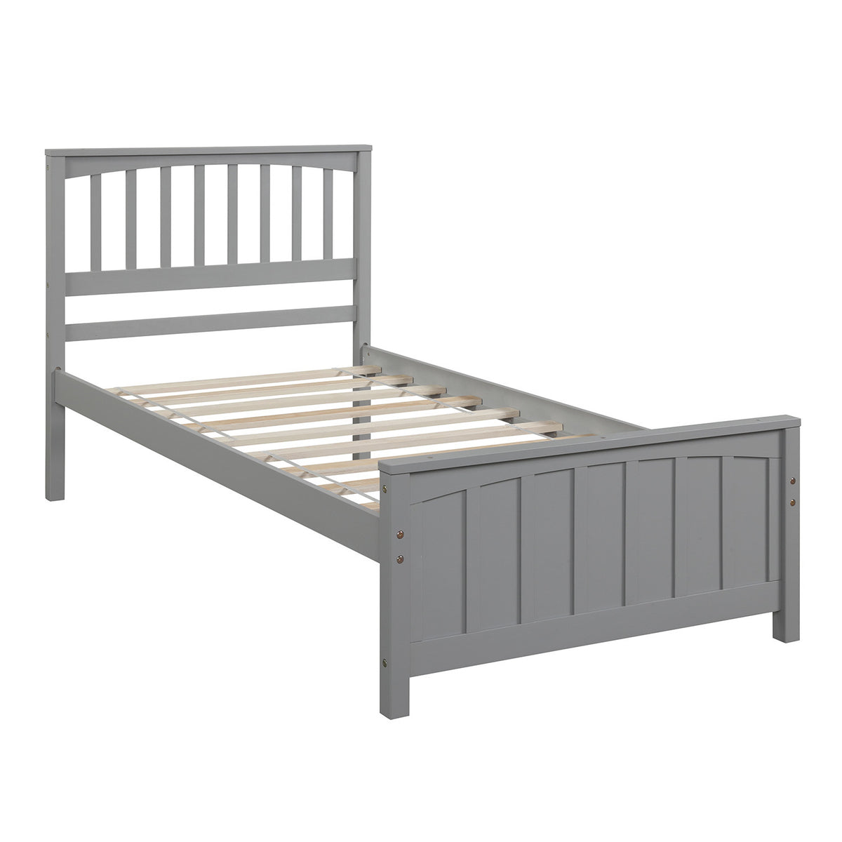 Classic Gray Wood Platform Bed Twin Size with Headboard and Footboard