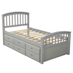 Orisfur Twin Size Platform Storage Bed with 6 Drawers Solid Wood Frame Gray