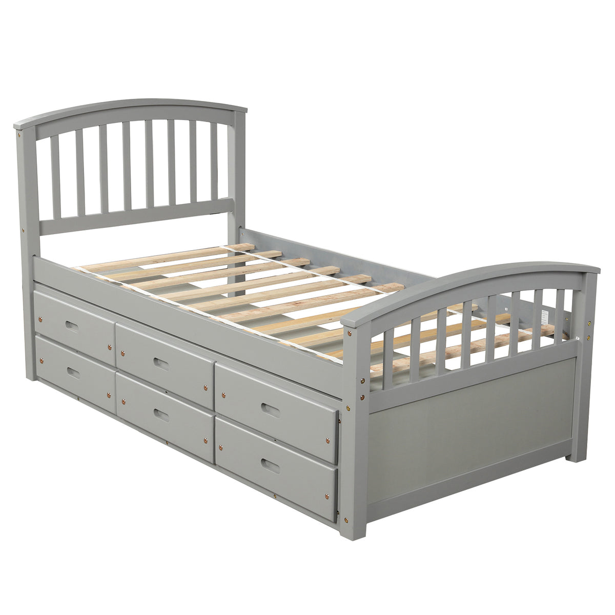 Orisfur Twin Size Platform Storage Bed with 6 Drawers Solid Wood Frame Gray