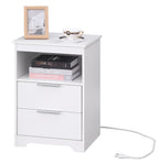 Nightstand with Charging Station,End Table with 2 Drawers,Wooden End Table with Drawer and Opening Shelf,Side Table for Bedroom, White