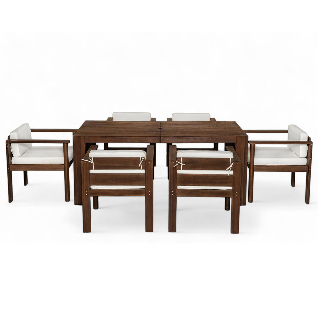 TREXM Rustic Acacia Wood Patio Dining Set for 6 with Removable Cushions, Mocha Frame + Beige Fabric (72.8' Rectangle Table)